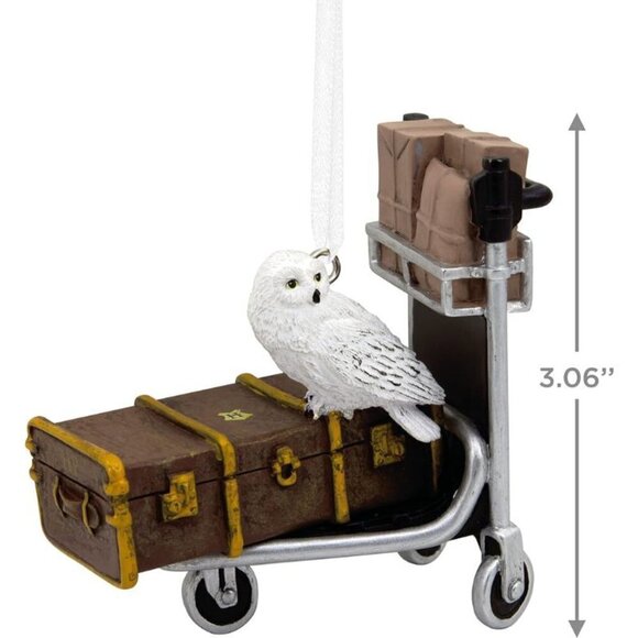 Hallmark‎ Harry Potter Trolley Luggage Cart W/Hedwig Christmas Holiday Ornament - Picture 2 of 5